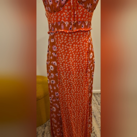 Free People Vibrant Orange Floral Maxi Dress, Size L. - Picture 3 of 15